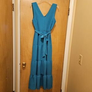 New-Dkny Green Sleeveless Tiered Maxi Dress